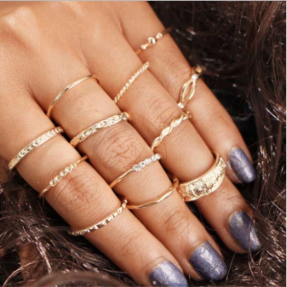 Bohemian Gold Stackable 12 Ring Set - Picture 2 of 8